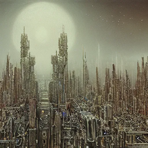 Image similar to photo of a futuristic city made of electronic components by hr giger and zdzislaw beksinski. Very detailed 8k