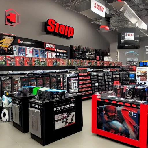 Prompt: gamestop in the year 3 0 2 2, found footage