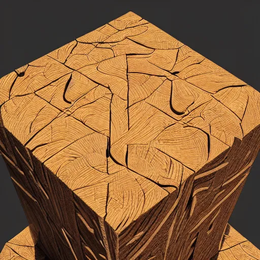 Image similar to rubic's cube made out of carved wood on a dark biome, au naturel, hyper detailed, digital art, trending in artstation, cinematic lighting, studio quality, smooth render, unreal engine 5 rendered, octane rendered, art style by klimt and nixeu and ian sprigger and wlop and krenz cushart