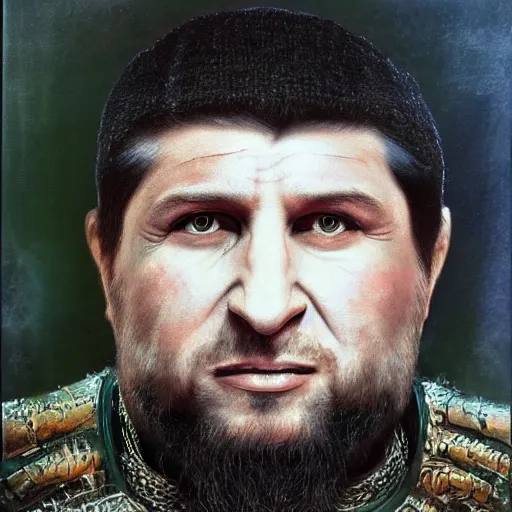 Image similar to portrait of ramzan kadyrov abomination, photo - realistic, color image, 2 k, highly detailed, by h. r. giger