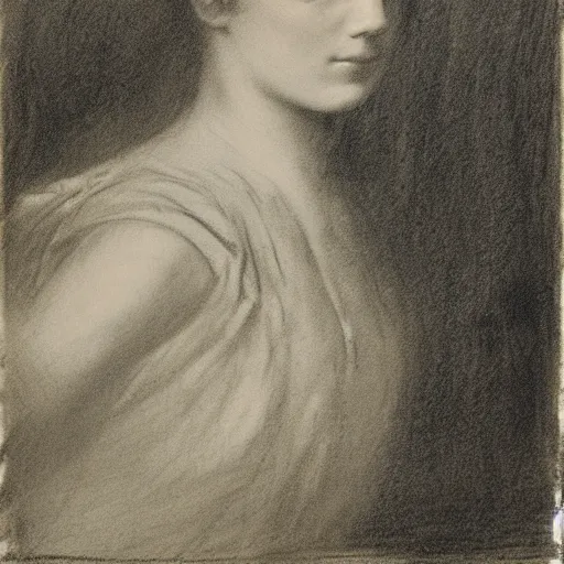 Prompt: portrait of a young action heroine, by alfred stevens in charcoal
