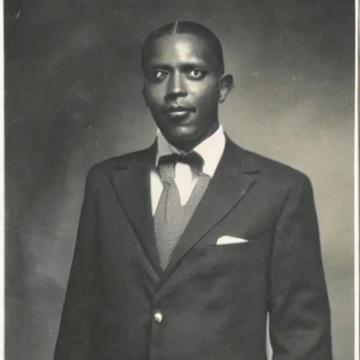 Image similar to vintage photo of a black man wearing a black suit in rio de janeiro