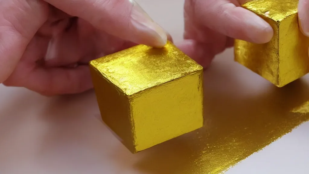 Prompt: a golden cube keum - boo gilding technique