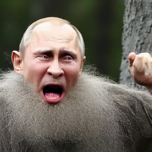 Prompt: Vladimir putin as an angry dwarf hermit