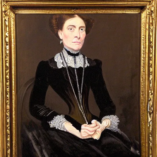 Prompt: portrait of a victorian lady in a black velvet dress, oil, large strokes of paint