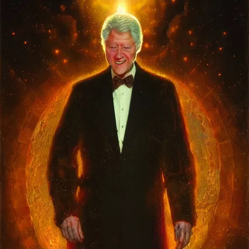 Prompt: bill clinton as doctor who, radiant light, caustics, heroic, bright iridescent light, by gaston bussiere, bayard wu, greg rutkowski, maxim verehin stained glass