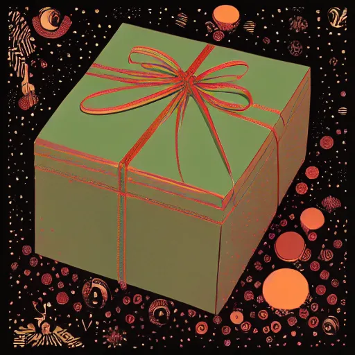 Image similar to infinite gift box inside gift box inside gift box inside gif box, like matriochkas, illustration by victo ngai