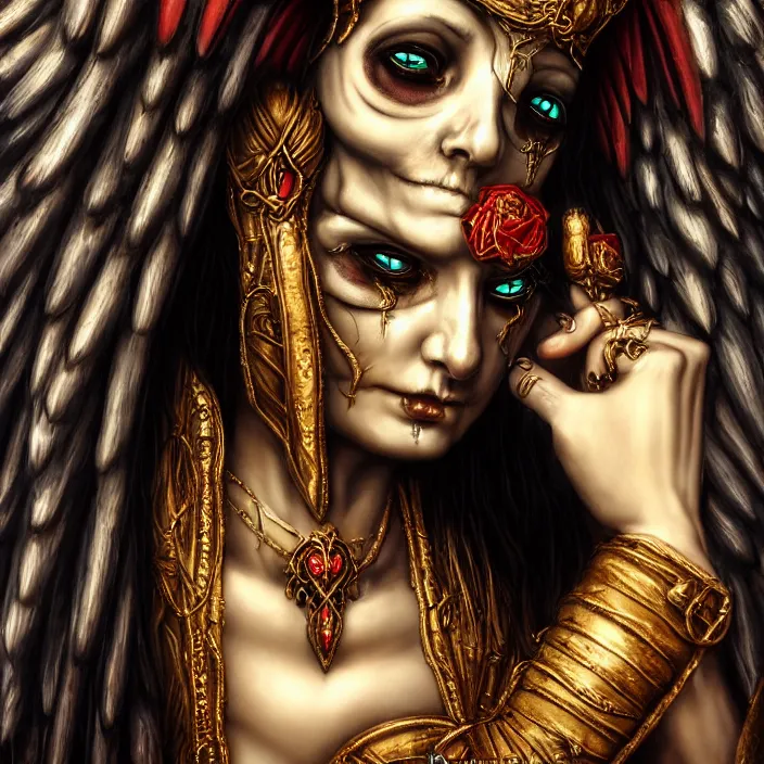 Image similar to candid photography, close up portrait, goddess of death, by anne stokes, photorealism, highly detailed, uhd