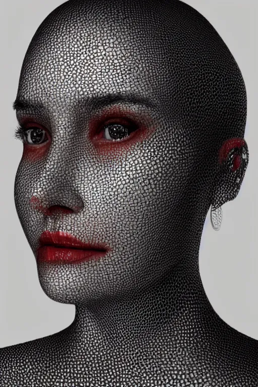 Image similar to portrait of a woman with reaction diffusion skin texture, high detail