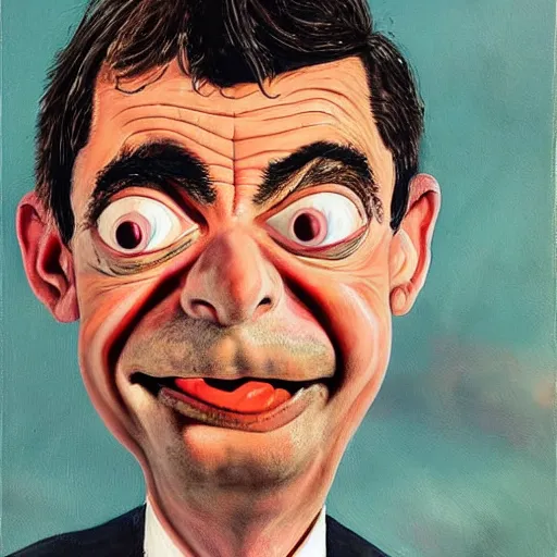 Prompt: a detailed painting mr. bean by gerald scarfe and ralph steadman