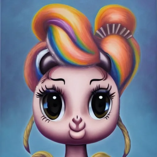 Prompt: ariana grande as a pony, lowbrow painting by mark ryden