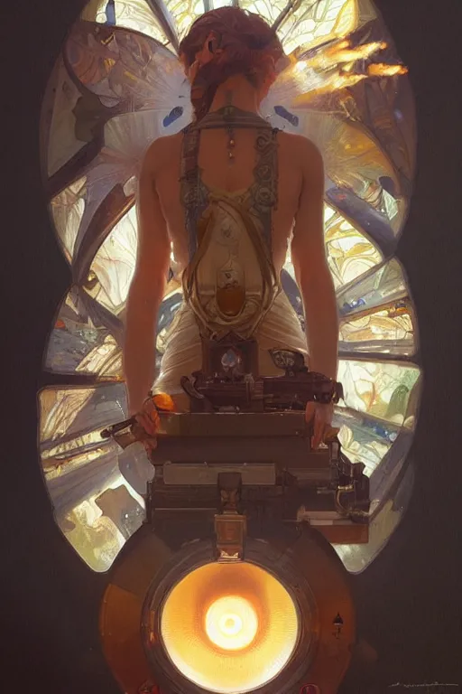 Image similar to artillery shell, realistic painting, symmetrical, highly detailed, digital painting, artstation, concept art, smooth, sharp focus, illustration, cinematic lighting, art by artgerm and greg rutkowski and alphonse mucha