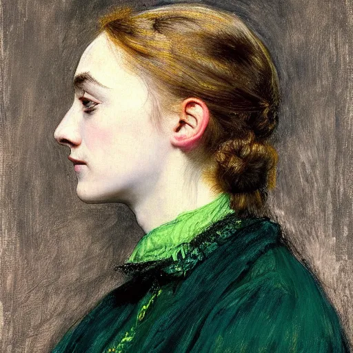 Image similar to a true-to-life portrait of Saoirse Ronan painted by John Everett Millais