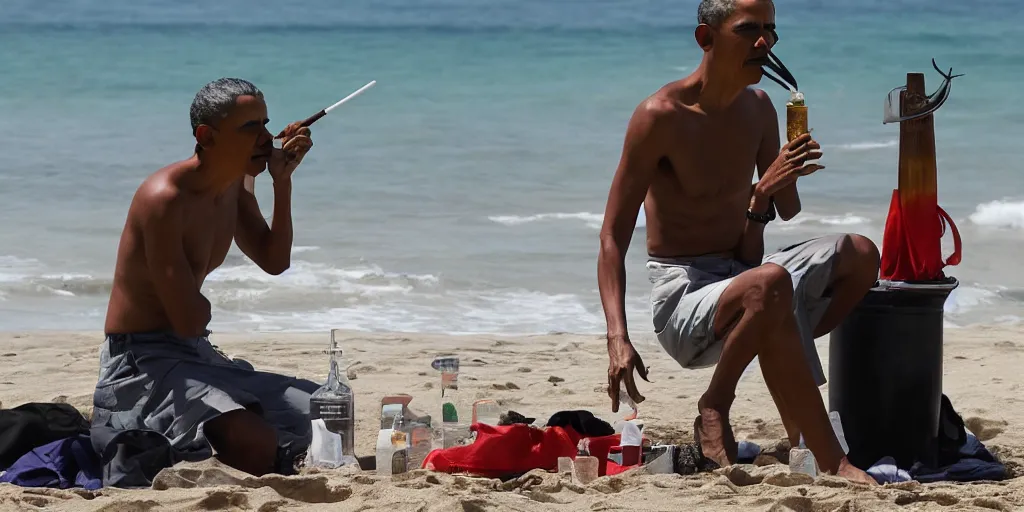 Image similar to barack obama smoking a bong on a beach in hawaii