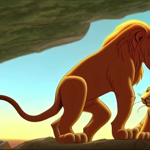 Prompt: askari scar battling the lion King Simba