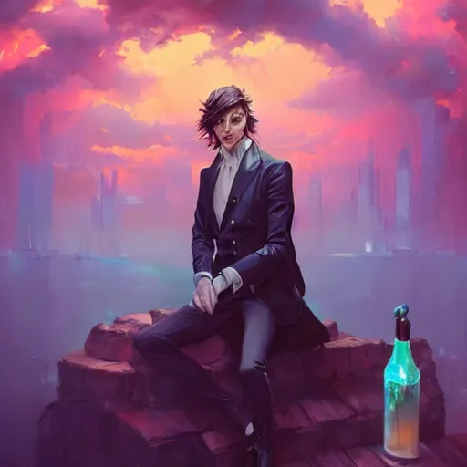 Image similar to portrait of dorian gray, hedonistic, retrowave, behance hd, concept art by jesper ejsing, by rhads, makoto shinkai cyril rolando, madgwick