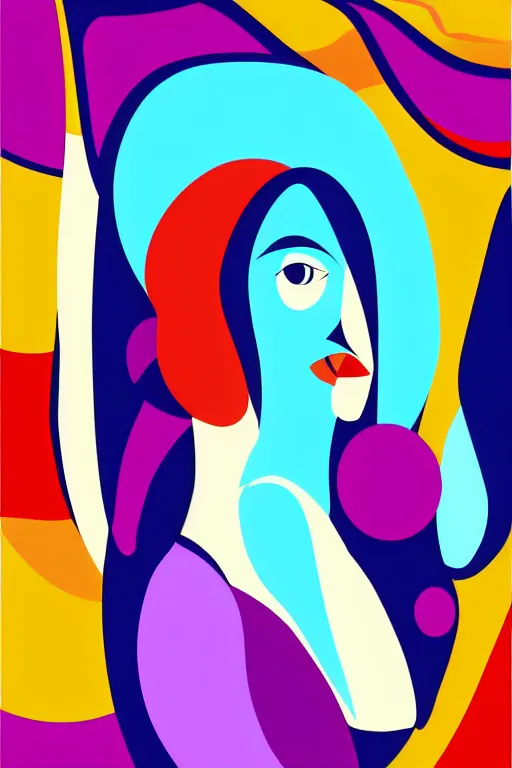 Image similar to vector style the abstract painting of an image of a lady artistic flat illustration art in the style of Bryen Frost