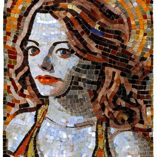 Prompt: incredibly beautiful, colorful, graceful, elegant, and sophisticated, detailed colorful'emma stone'in zeugma mosaic, made by rembrandt, many small stones, extreme detail