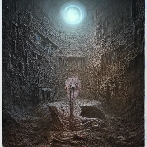 Image similar to an epic horrifying fantastic hyperdetailed 3 d matte painting photo taken with nikon d 7 5 0 an of a decaying eldritch creature partially covered with grafitti art by moebius by zdzisław beksinski by jakub rozalski by nekro