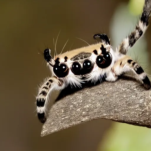 Image similar to cat jumping spider hybrid hunting