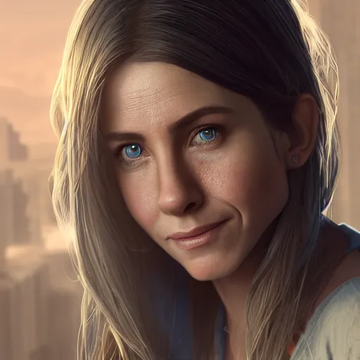 Image similar to portrait of aniston, 8 k uhd, unreal engine, octane render in the artstyle of finnian macmanus, john park and greg rutkowski