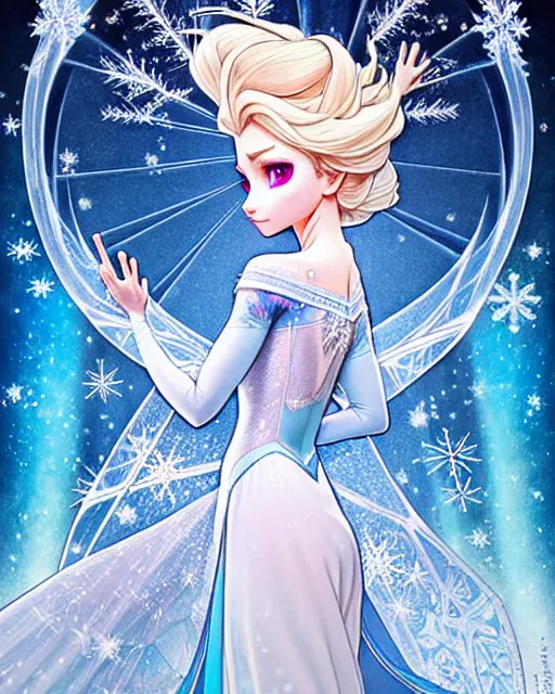 Prompt: ' princess elsa gone mental ', beautiful shadowing, 3 d shadowing, reflective surfaces, illustrated completely, 8 k beautifully detailed pencil illustration, extremely hyper - detailed pencil illustration, intricate, epic composition, masterpiece, bold complimentary colors. stunning masterfully illustrated by artgerm, range murata, alphonse mucha, katsuhiro otomo.