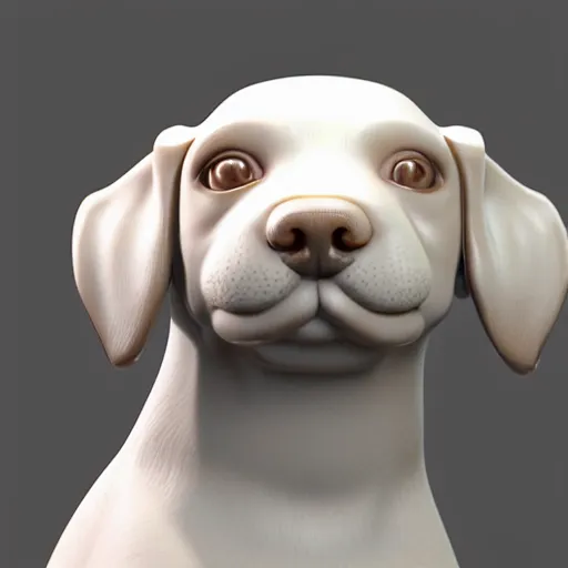 Image similar to a highly detailed realistic 3 d render sculpture of a cute dog with wide open eyes by zhelong xu, unreal engine, ray trace, jingdezhen porcelain. chinese culture. super clear details, ultra clear material. close - up shot, intricate details. 3 d octane render. substance painter.