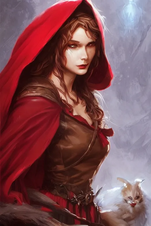 Image similar to goddess red riding hood, d & d, fantasy, portrait, highly detailed, headshot, digital painting, trending on artstation, concept art, sharp focus, illustration, art by artgerm and greg rutkowski and magali villeneuve