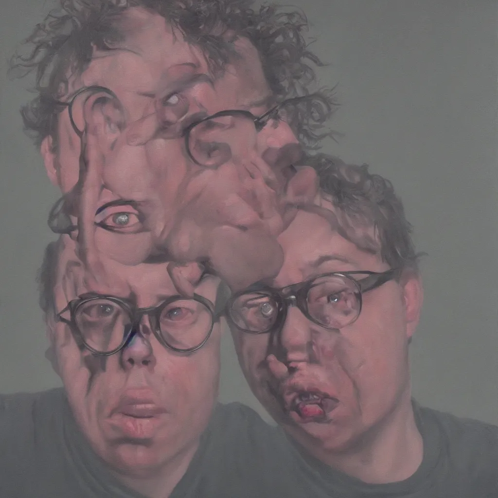 Prompt: oil painting by christian rex van minnen portrait of todd solondz, extremely bizarre disturbing, intense chiaroscuro lighting perfect composition masterpiece intense emotion