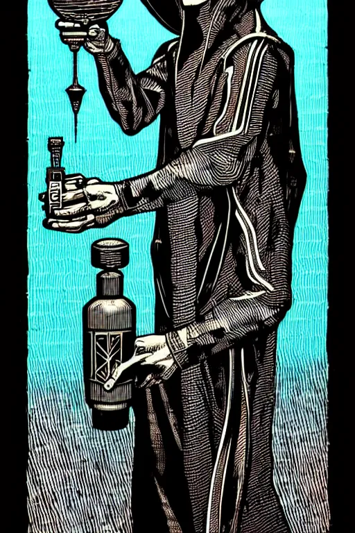 Image similar to wizard holding magic potion, high details, intricately detailed, by vincent di fate, inking, 3 color screen print, masterpiece, trending on artstation, sharp, details, hyper - detailed, hd, 4 k, 8 k