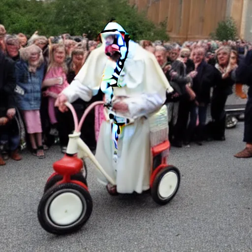 Image similar to the pope riding a childs tricycle