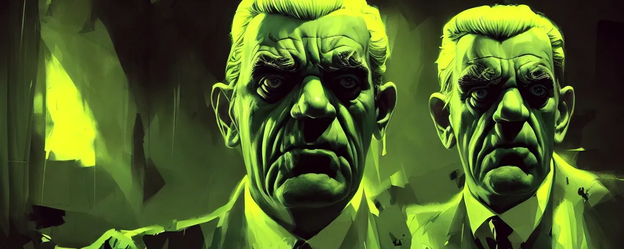 Prompt: duotone noir dark ghastly green concept illustration 3 / 4 portrait of boris karloff. cinematic scene film noir. volumetric lighting. golden rario accidental renaissance. by sachin teng and sergey kolesov and ruan jia and heng z. graffiti art, scifi, fantasy, hyper detailed. octane render. concept art. trending on artstation