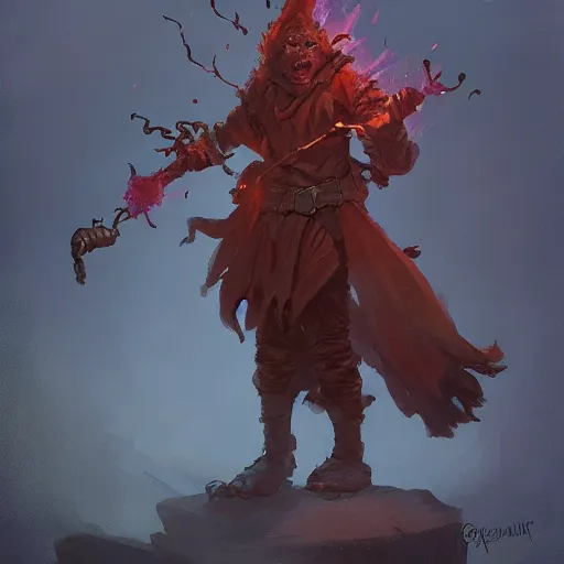 Prompt: a goblin pyromancer, by greg rutkowski and jesper ejsing, digital art, realistic painting, dnd, character design, trending on artstation