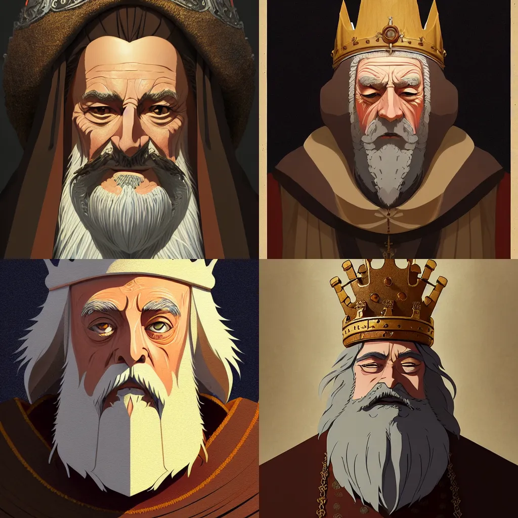 Prompt: portrait of a medieval old king, elegant, highly detailed, digital painting, artstation, concept art, smooth, sharp focus, illustration, art by studio ghibli!! and fujita goro and tom whalen and juan pablo machado, 8 k