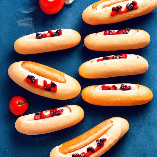 Prompt: professional food photography of blue hotdog