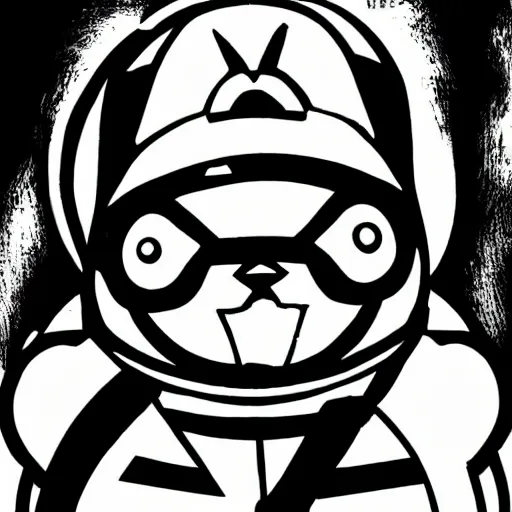 Image similar to pikachu in a hazmat suit, cartoon, thick lines