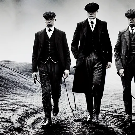 Prompt: the peaky blinders walking on the moon