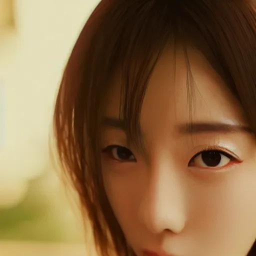 Image similar to a perfect, dynamic, epic, cinematic 8K HD movie shot of close-up japanese beautiful cute young J-Pop idol actress girl face. Motion, VFX, Inspirational arthouse, at Behance, with Instagram filters, Photoshop, Adobe Lightroom, Adobe After Effects, taken with polaroid kodak portra