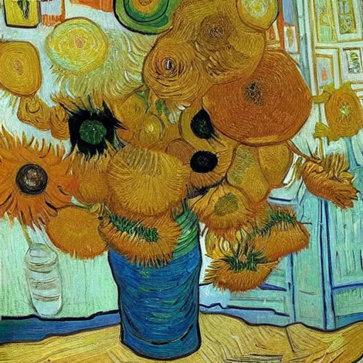 Prompt: an unusually beautiful bouquet in the sunny room of his beloved wife, wrote van gogh