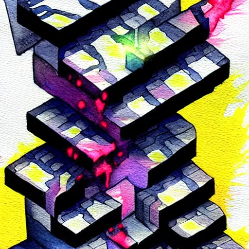 Image similar to watercolor painting of missingno, the glitch pokemon. art by ken sugimori