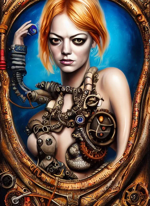 Image similar to steampunk pirate portrait of emma stone, underwater, octopus, pixar style, by tristan eaton stanley artgerm and tom bagshaw.