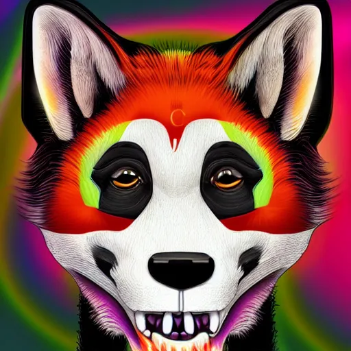 Image similar to close up, a fox, a panda, a chimpanzee, a skull, smoke, psychedelic art, digital art, 8 k