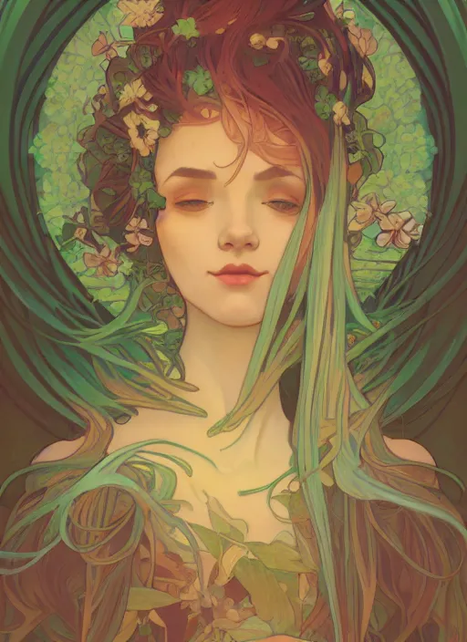 Image similar to Nature Goddess, ambient lighting, 4k, alphonse mucha, lois van baarle, ilya kuvshinov, rossdraws, artstation