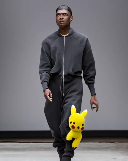 Image similar to hyperrealistic and heavy detailed 2321s Yeezy runway show of Pikachu , Leica SL2 50mm, vivid color, high quality, high textured