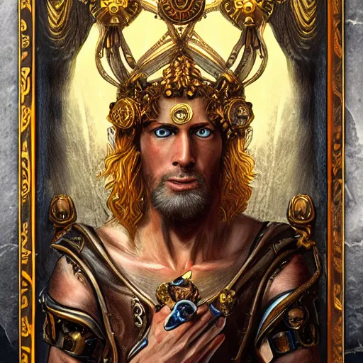 Image similar to portrait zeus, tarot cards, ornate, steampunk, ultradetailed, digital art, irina french, heraldo ortega, mandy jurgens, golden ratio, art canvas, award winning, masterpiece trending on artstation 8 k 1 5 0 mpx