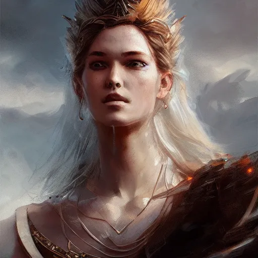 Image similar to a beautiful portrait of a cloud goddess by Greg Rutkowski and Raymond Swanland, Trending on Artstation, ultra realistic digital art