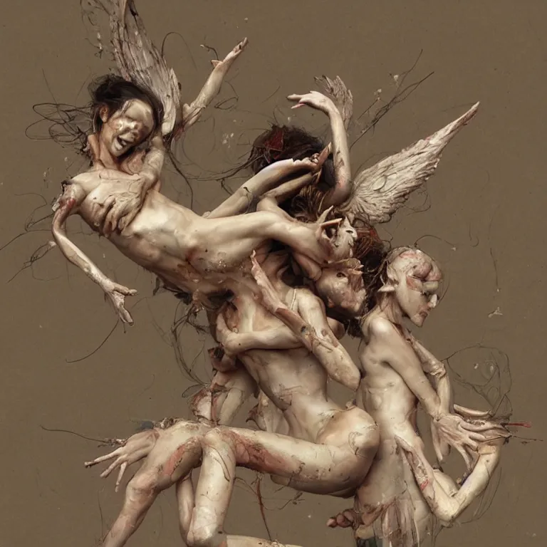 Prompt: angels dancing happy, 3 d render, esao andrews, jenny saville, surrealism, dark art by james jean, greg rutkowski