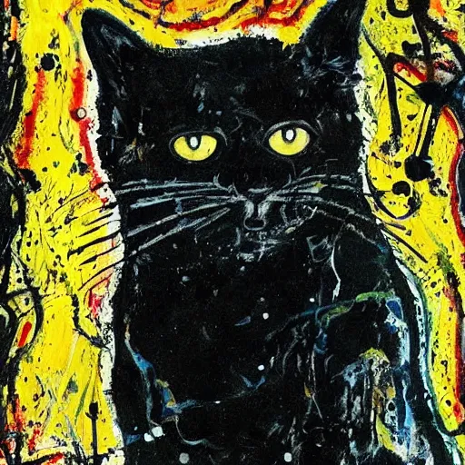 Image similar to black cat painted by jackson pollock