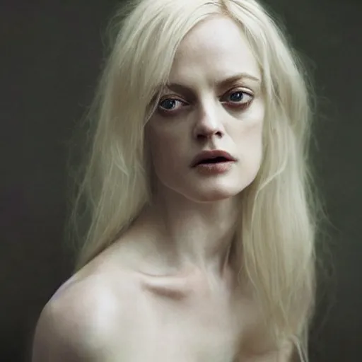 Image similar to portrait photo of heather graham, full platinum blond, intense, pale skin, by kyle thompson, realistic, high detail, high quality, trending on pinteresst