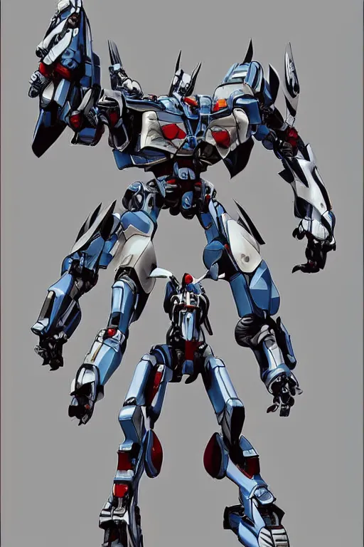 Image similar to full body illustration!! kitbashed mecha from transformers movies, 8 k uhd, very symmetrical!! highly detailed, inthe style of vitaly bulgarov, josh nizzi, yoji shinkawa, kenny carmody, ryouta otsuka, hideyuki ashizawa, marc nagel, deviantart, artstation, pinterest, unreal engine